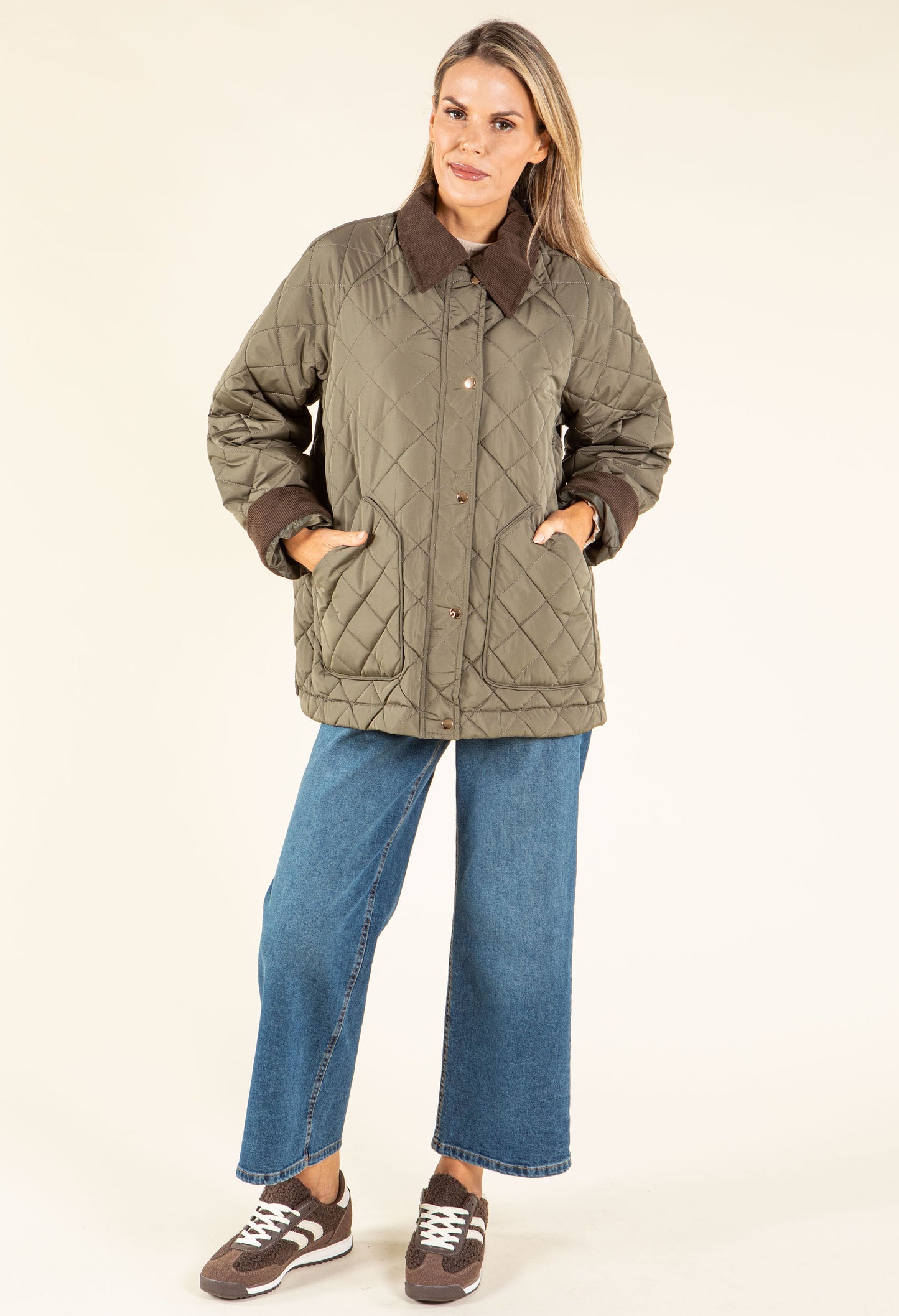 Corduroy Trim Quilted Jacket