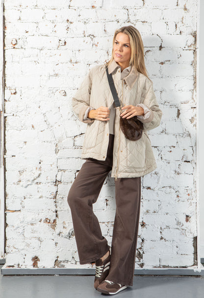 Corduroy Trim Quilted Jacket