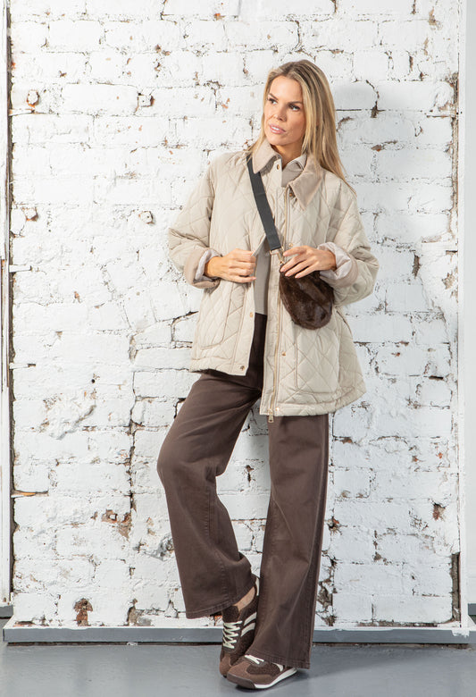 Corduroy Trim Quilted Jacket