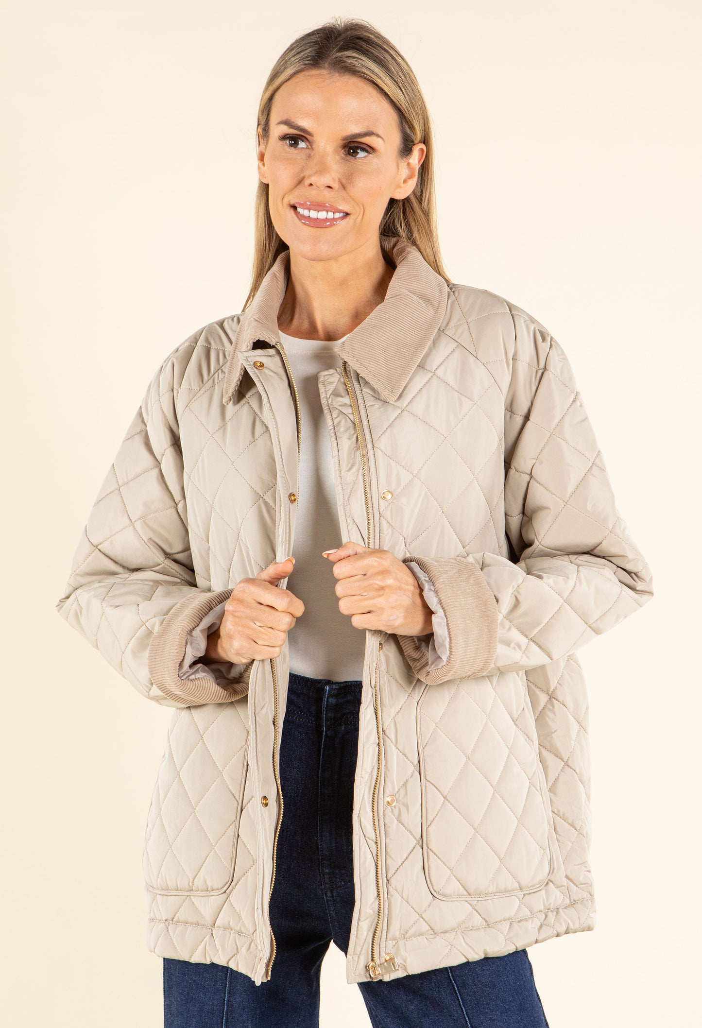 Corduroy Trim Quilted Jacket