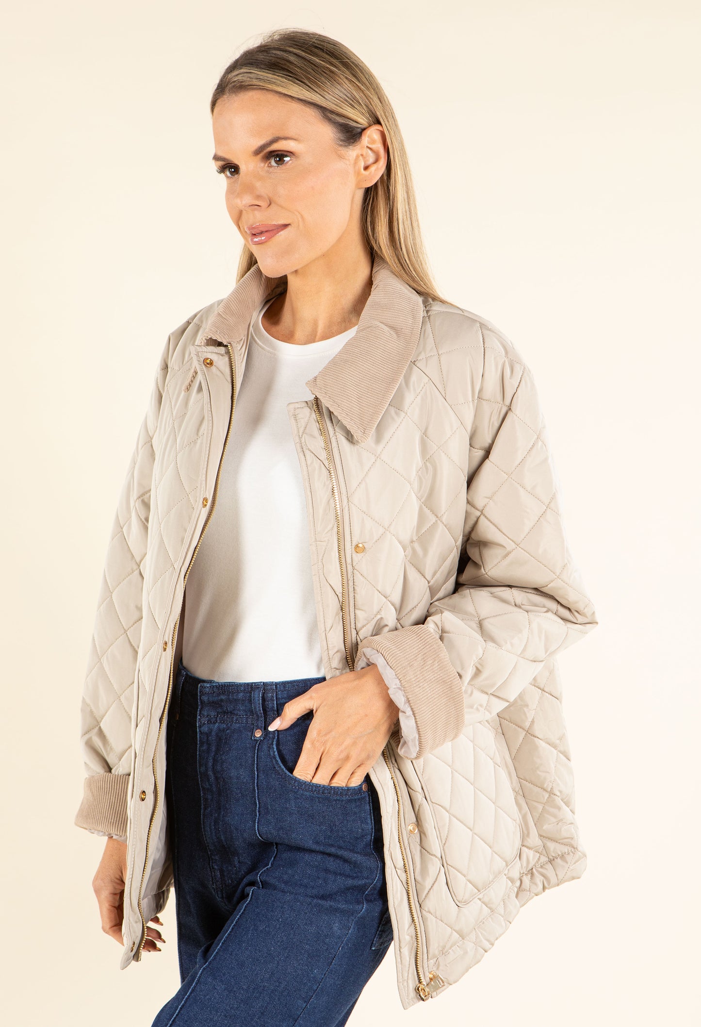Corduroy Trim Quilted Jacket