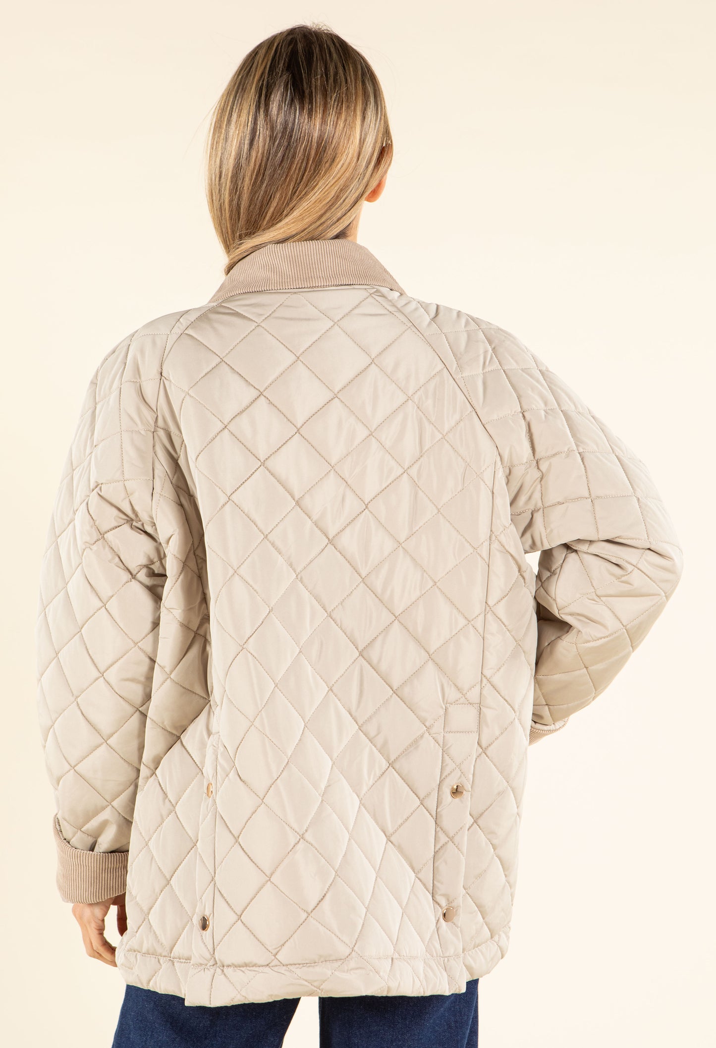 Corduroy Trim Quilted Jacket