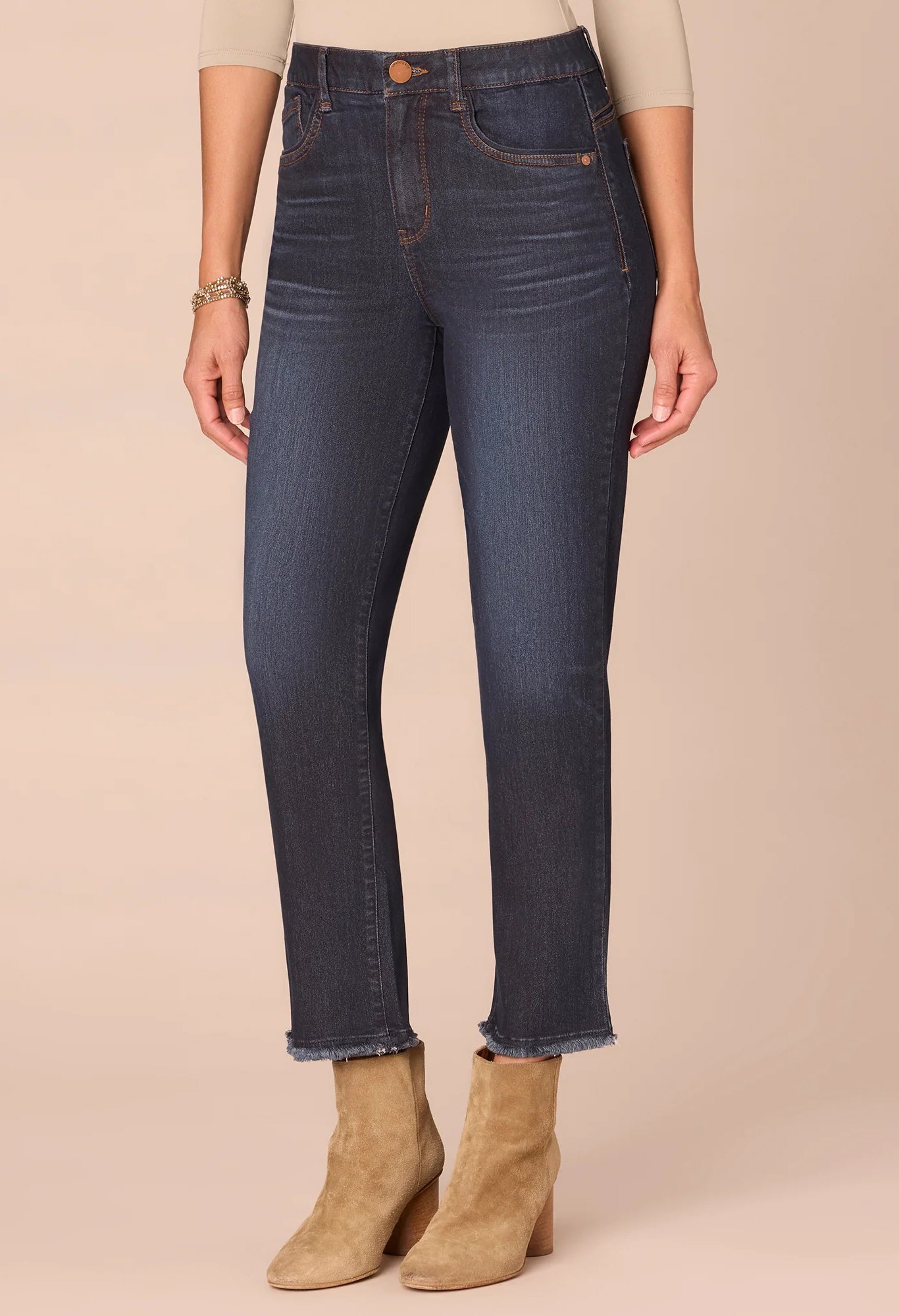 “Ab”solution® High Rise Fray Slim Straight Jeans