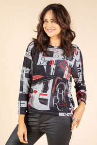 Graphic Print Fine Knit Top