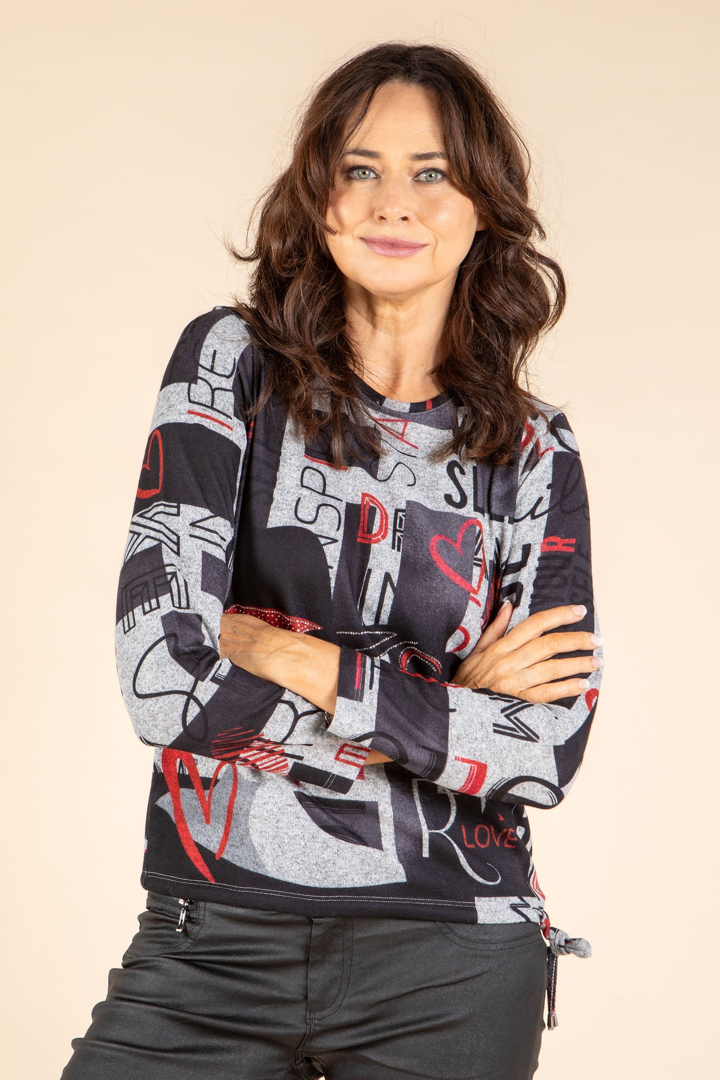 Graphic Print Fine Knit Top