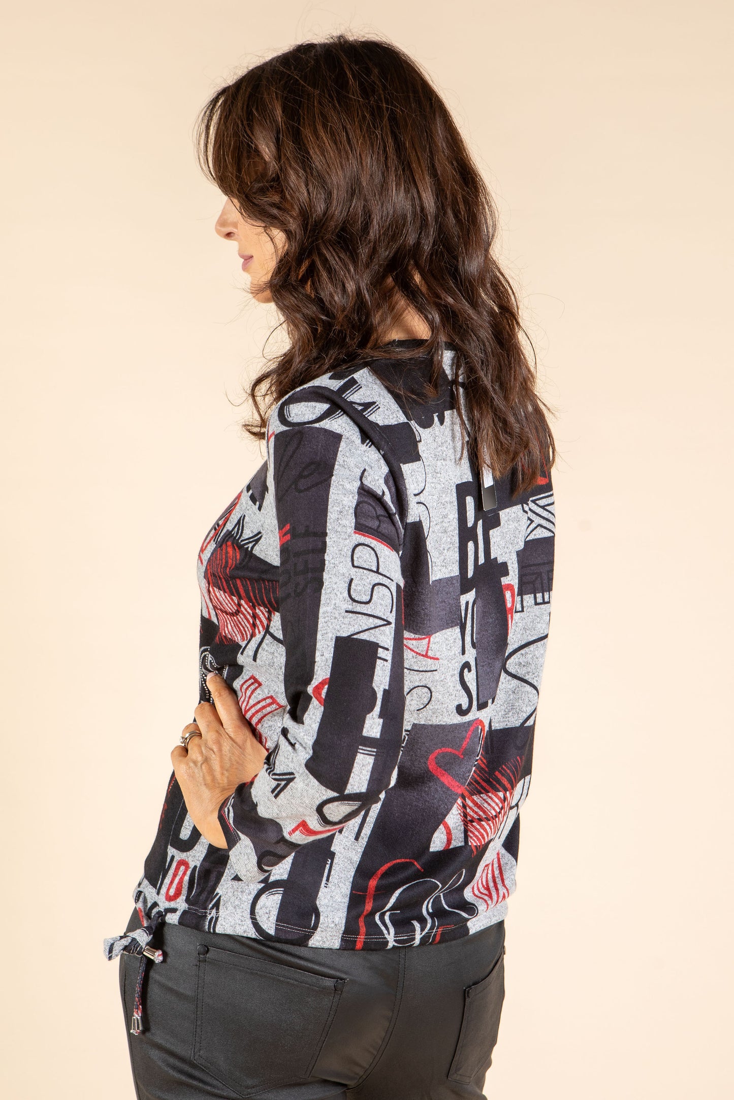 Graphic Print Fine Knit Top