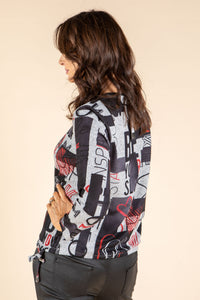 Graphic Print Fine Knit Top