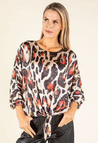 Tie Front Leopard Blouse