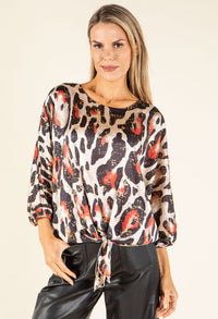 Tie Front Leopard Blouse