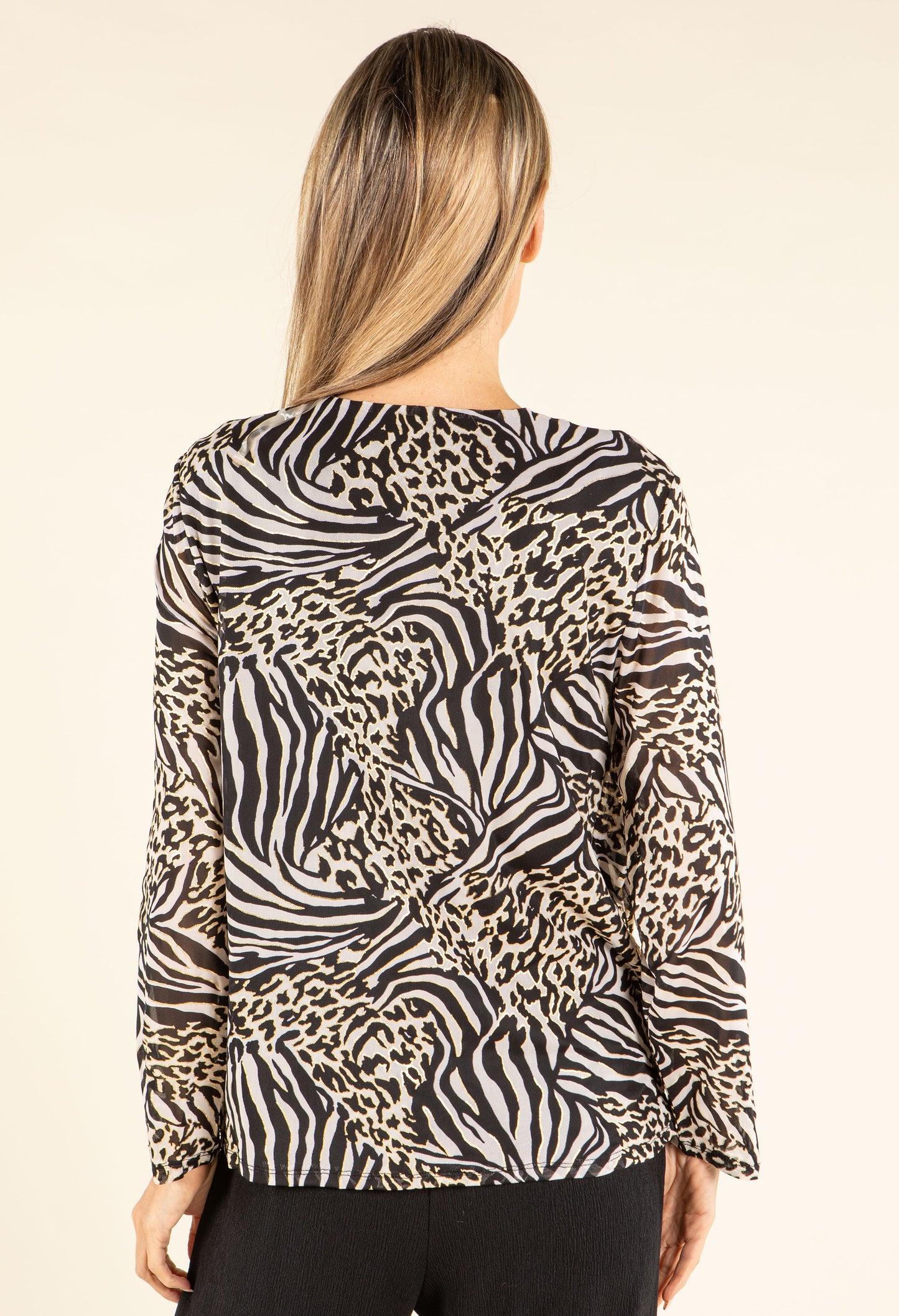 Animal Print Mesh Blouse
