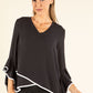 Contrast Trim Flared Blouse