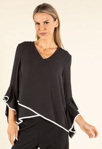 Contrast Trim Flared Blouse