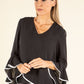 Contrast Trim Flared Blouse
