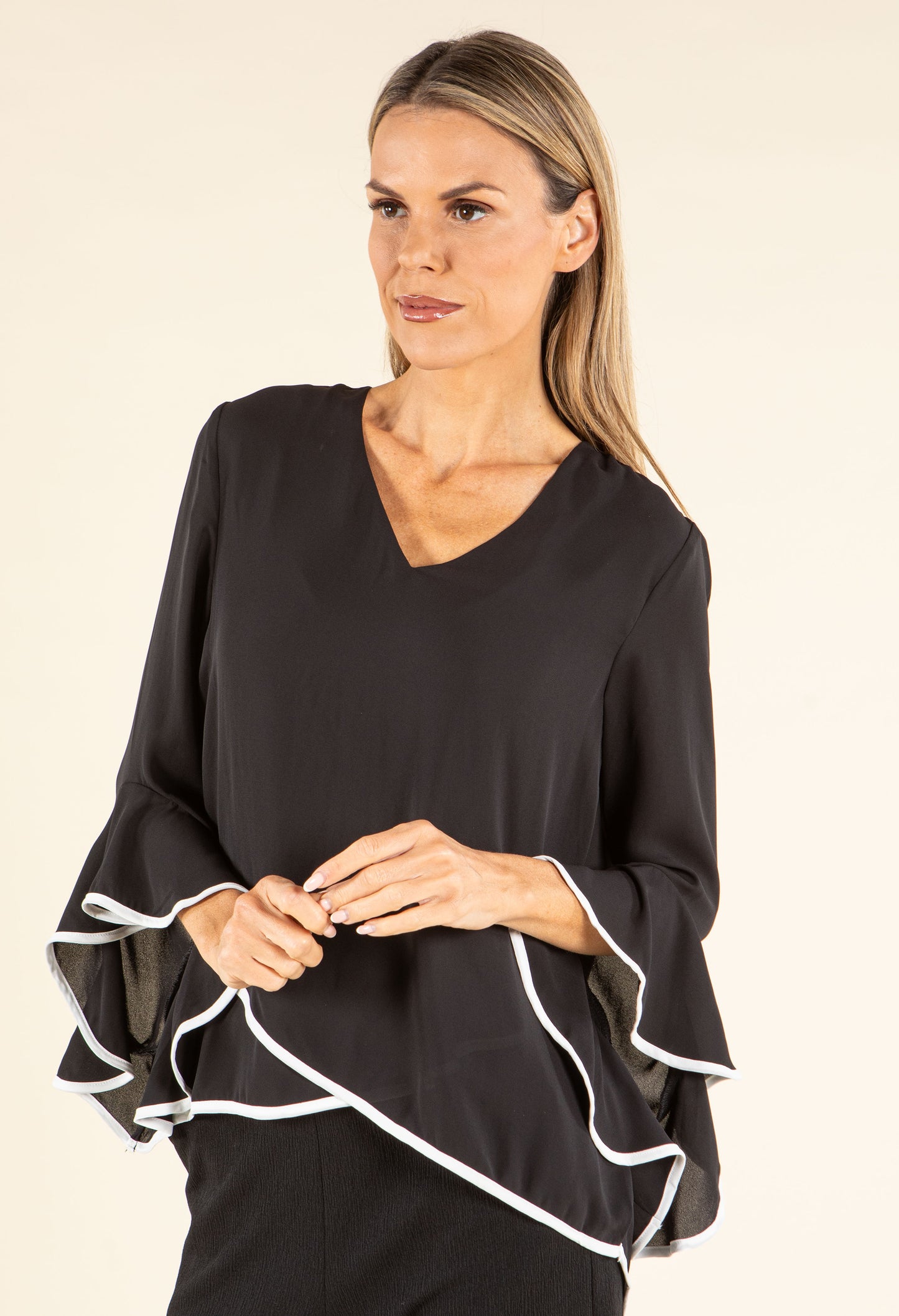 Contrast Trim Flared Blouse