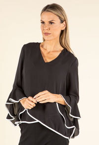 Contrast Trim Flared Blouse