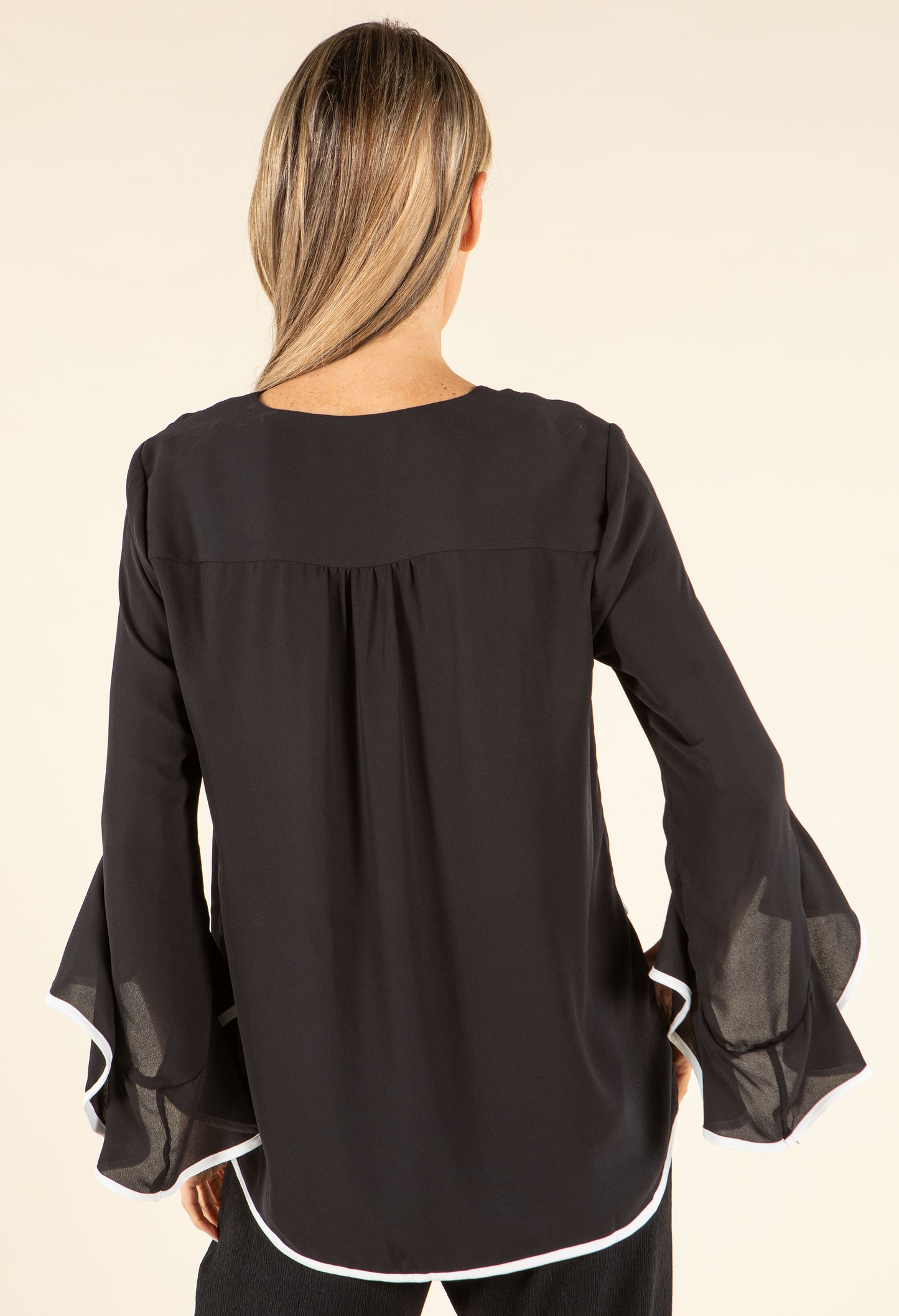 Contrast Trim Flared Blouse