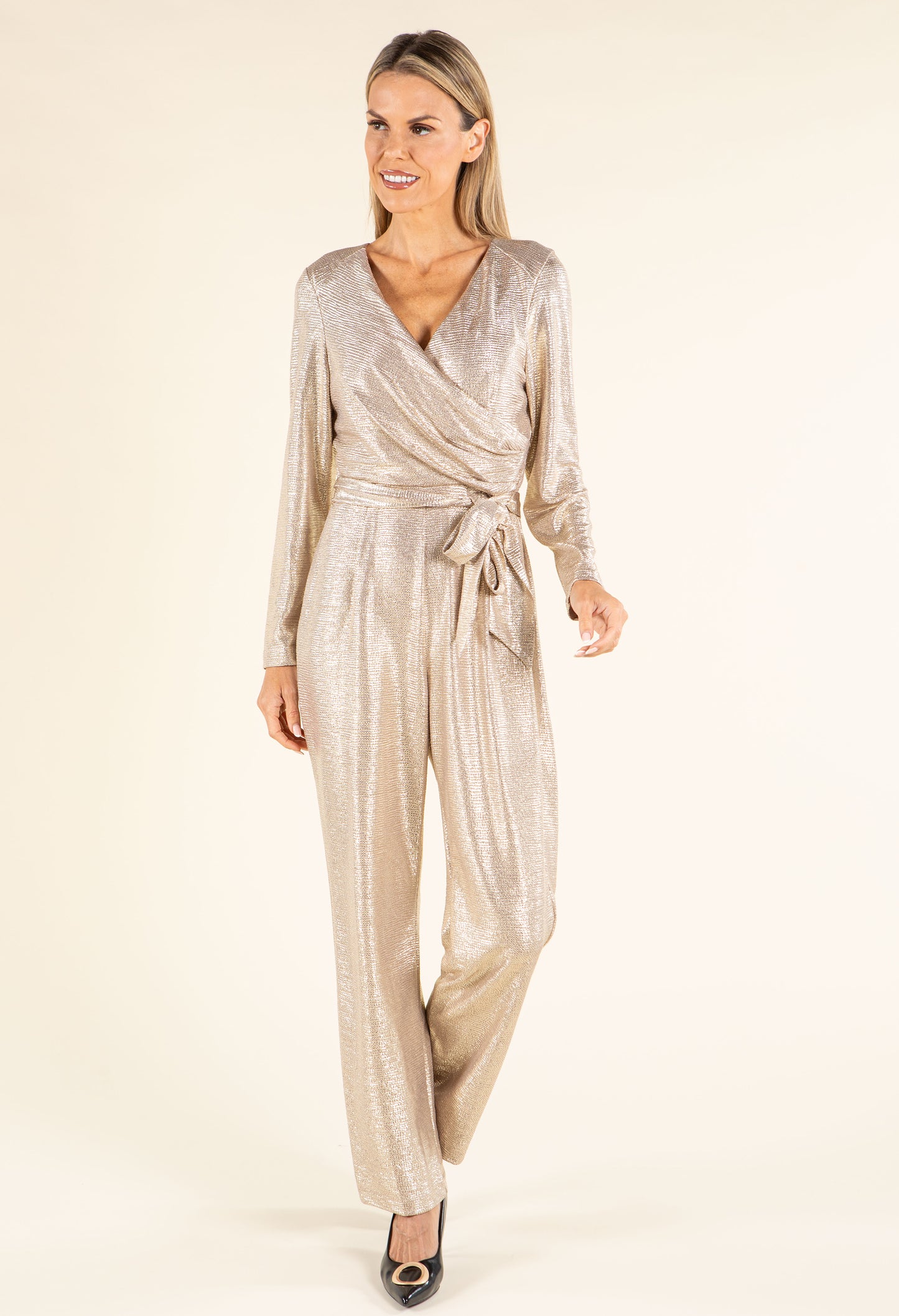 Metallic Tie-Waist Jumpsuit
