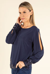 Glimmer Touch Slit-Sleeve Top