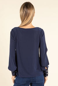 Glimmer Touch Slit-Sleeve Top