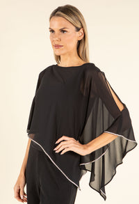 Rhinestone Trim Chiffon Poncho