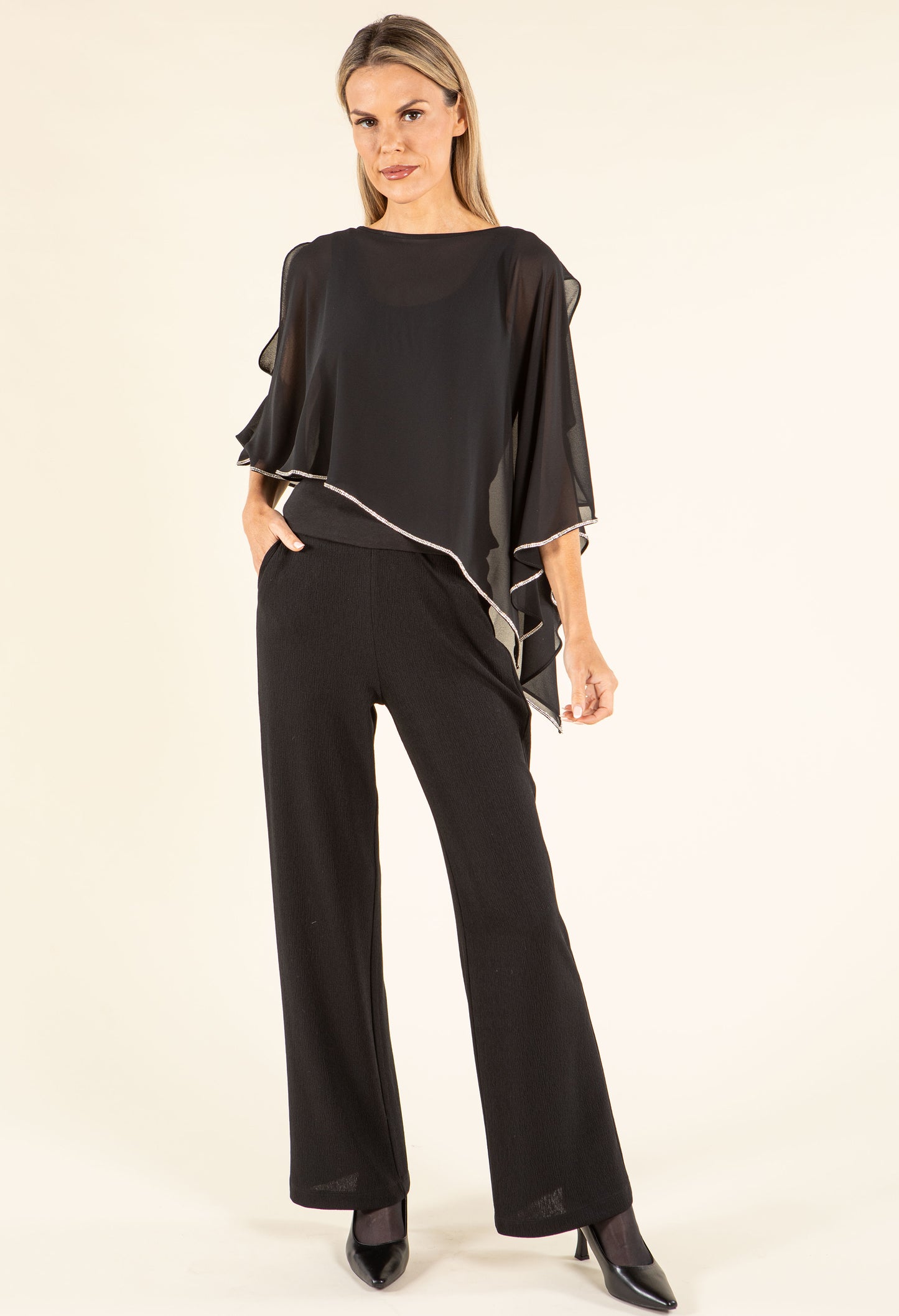 Rhinestone Trim Chiffon Poncho