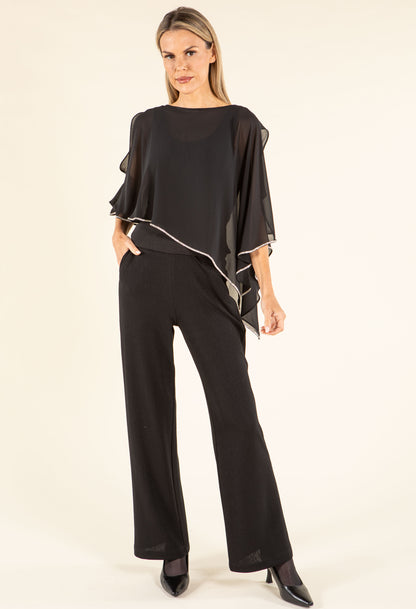 Rhinestone Trim Chiffon Poncho