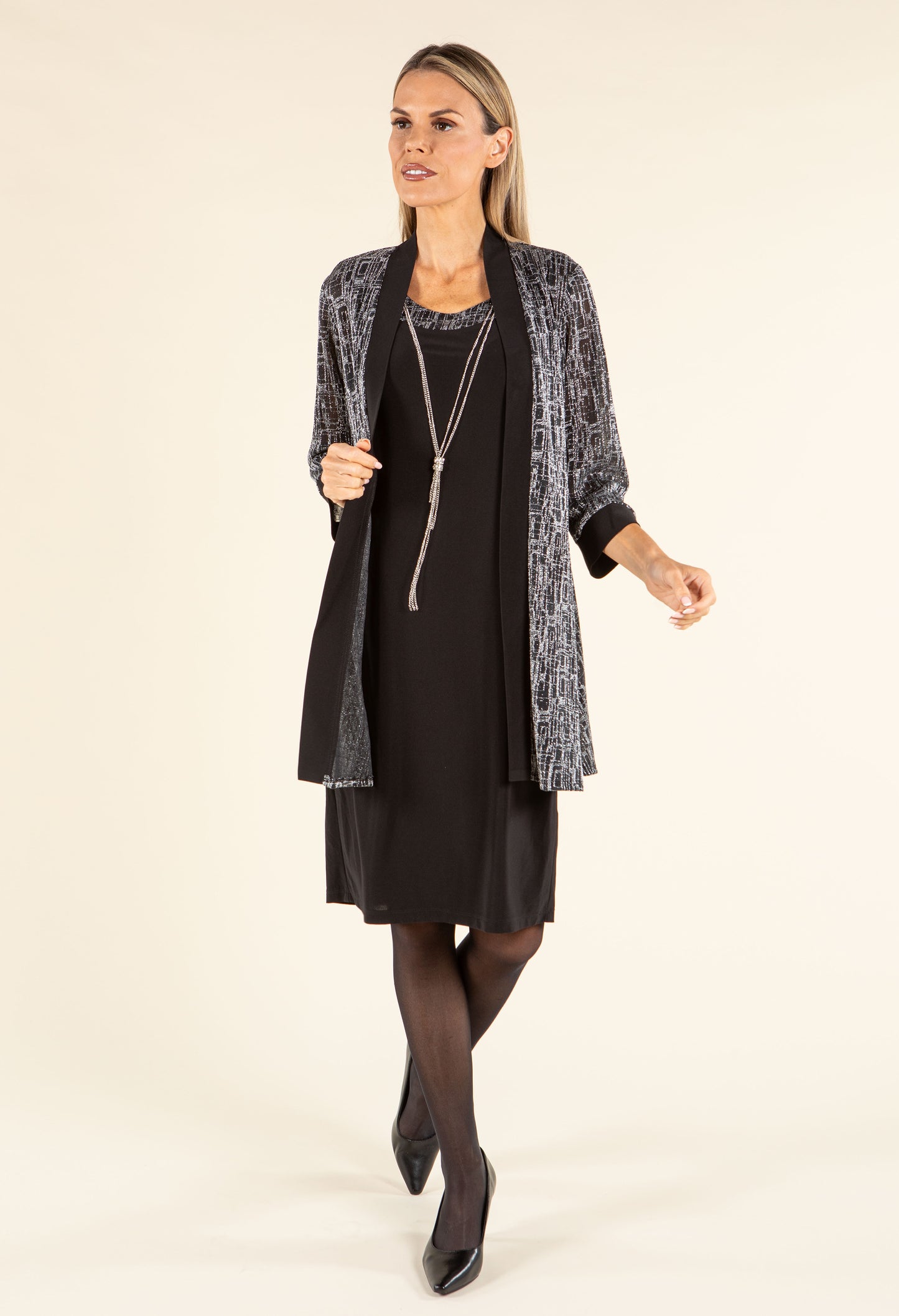 Metallic Knit Jacket & Dress Set