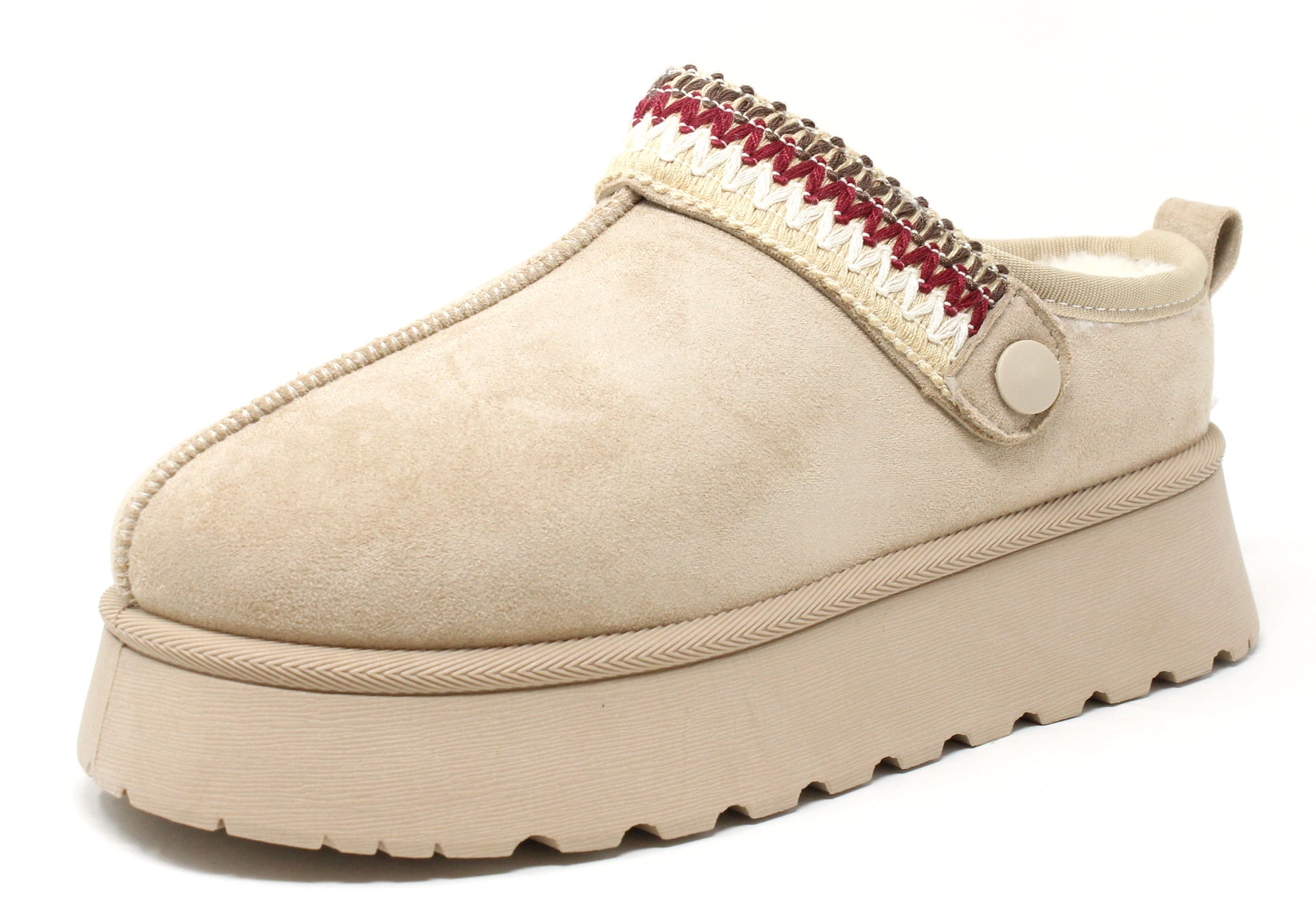 Beige slip-on shoe with sequin embellishment on a white background