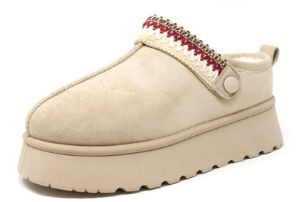 Beige slip-on shoe with sequin embellishment on a white background