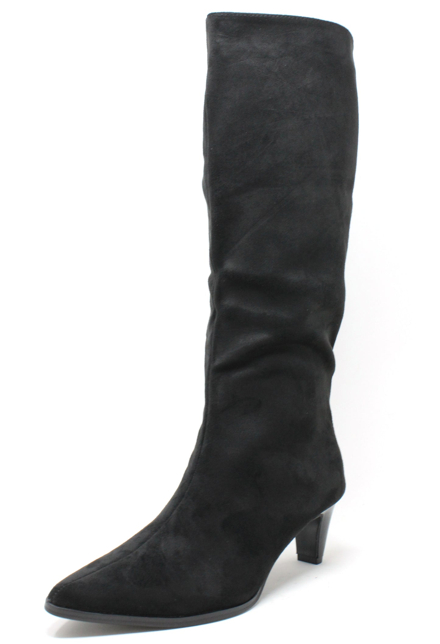 Black knee-high boot on a white background