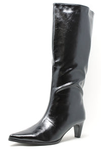 Black knee-high boot on a white background