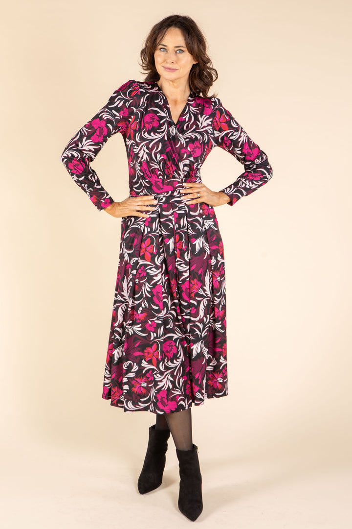 V-Neck Faux-Wrap Midi Dress