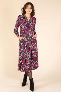 V-Neck Faux-Wrap Midi Dress