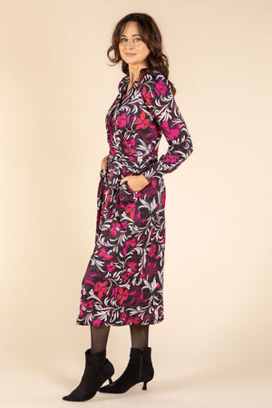 V-Neck Faux-Wrap Midi Dress
