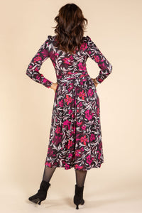 V-Neck Faux-Wrap Midi Dress