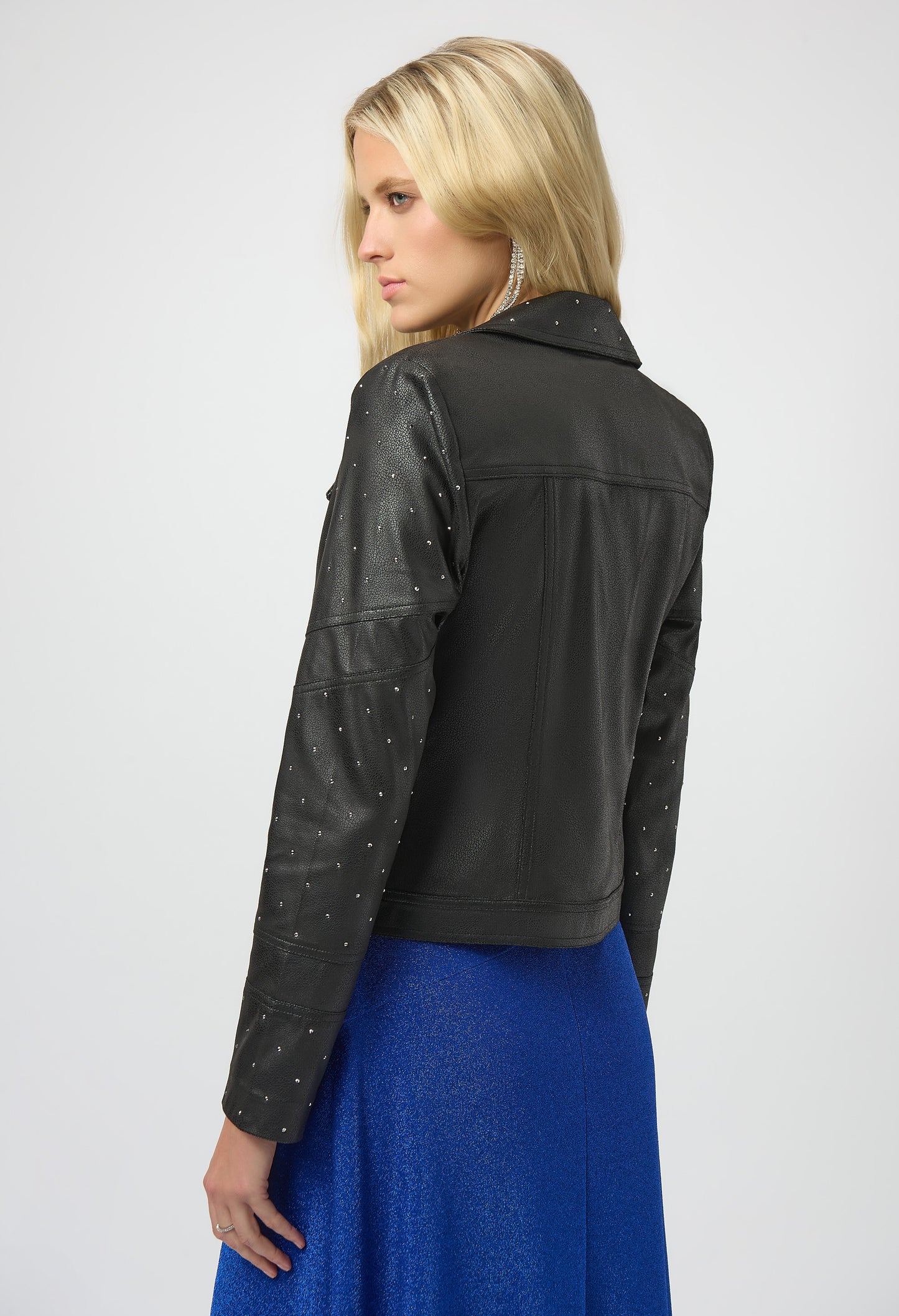Foiled Faux Suede Jacket With Rhinestone