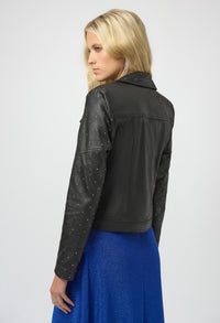 Foiled Faux Suede Jacket With Rhinestone