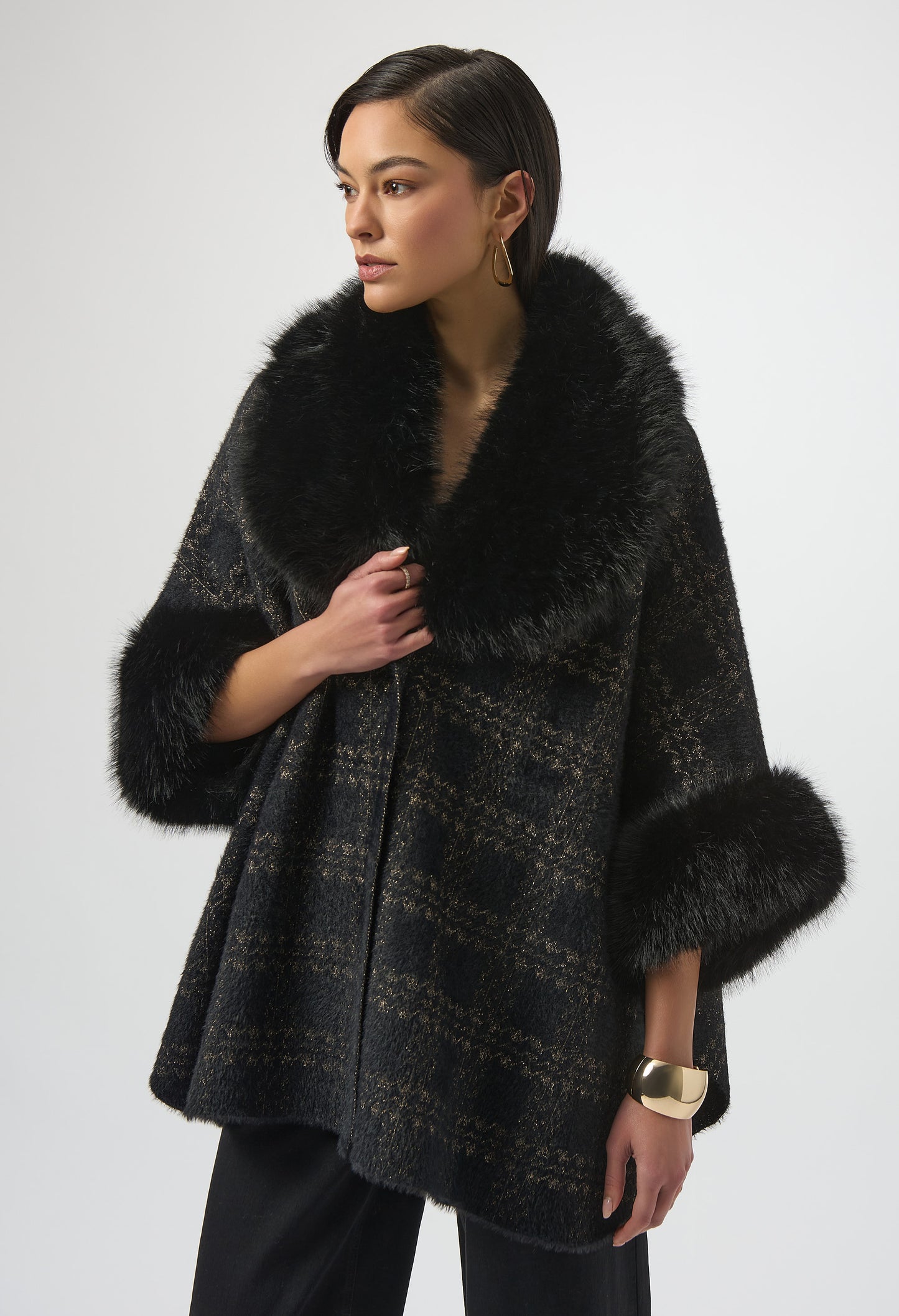 Plaid Fur Collar Coat