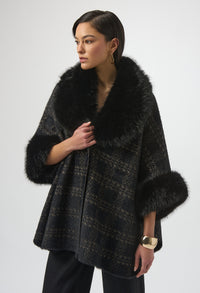 Plaid Fur Collar Coat