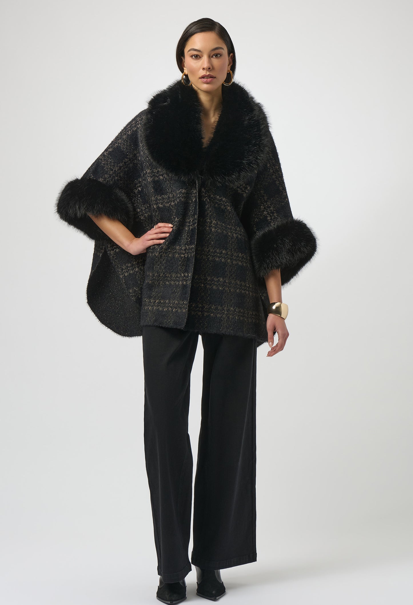 Plaid Fur Collar Coat
