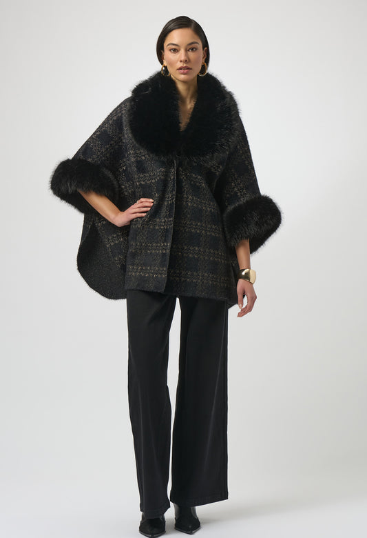 Plaid Fur Collar Coat
