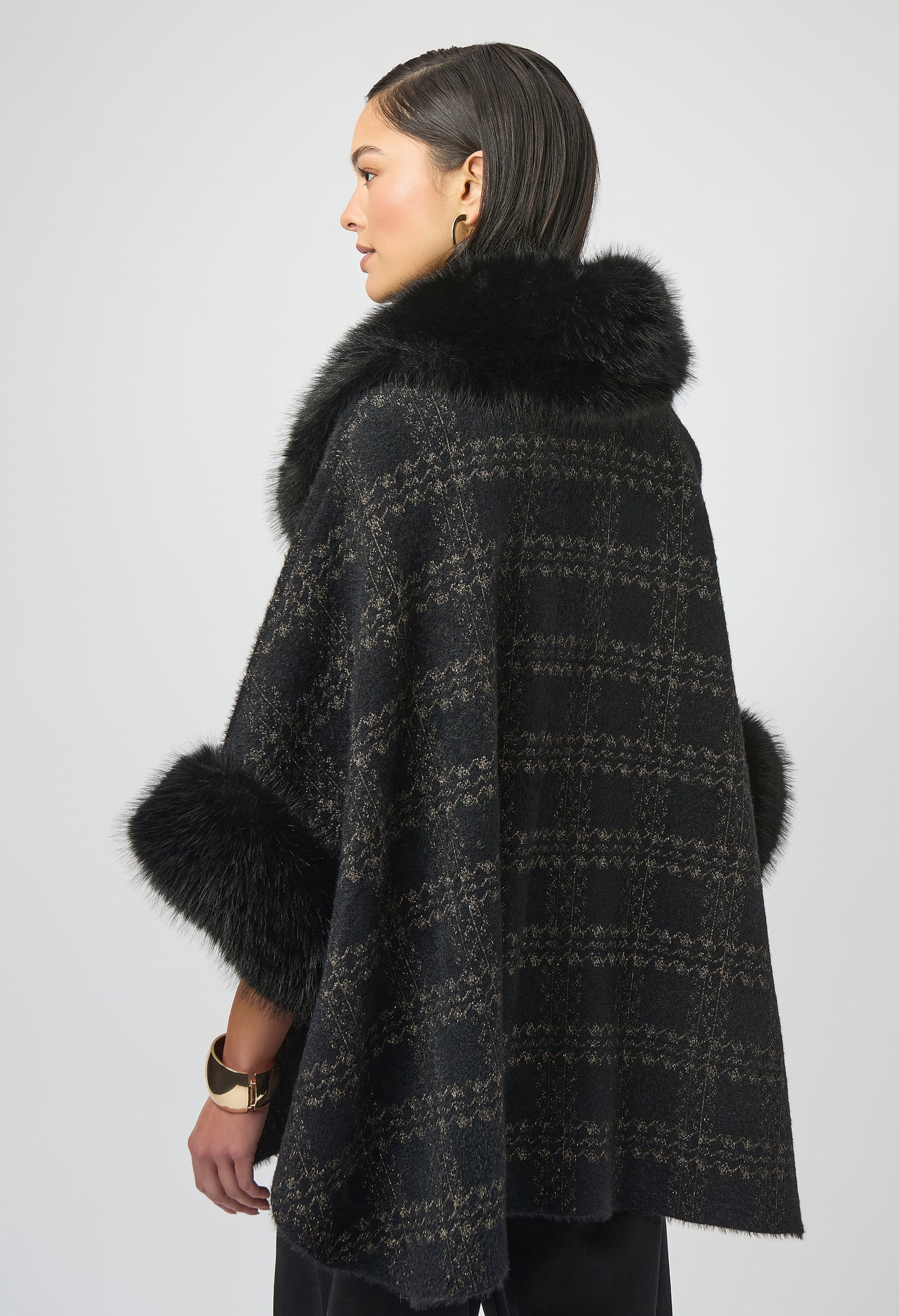 Plaid Fur Collar Coat