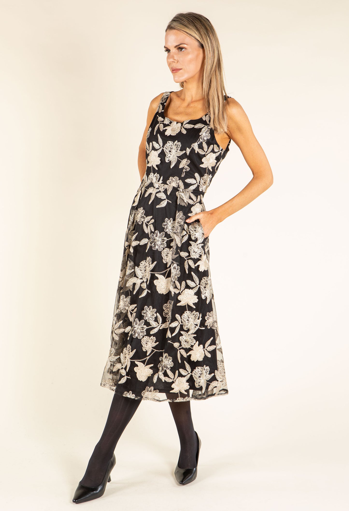 Floral Embroidered Mesh Dress