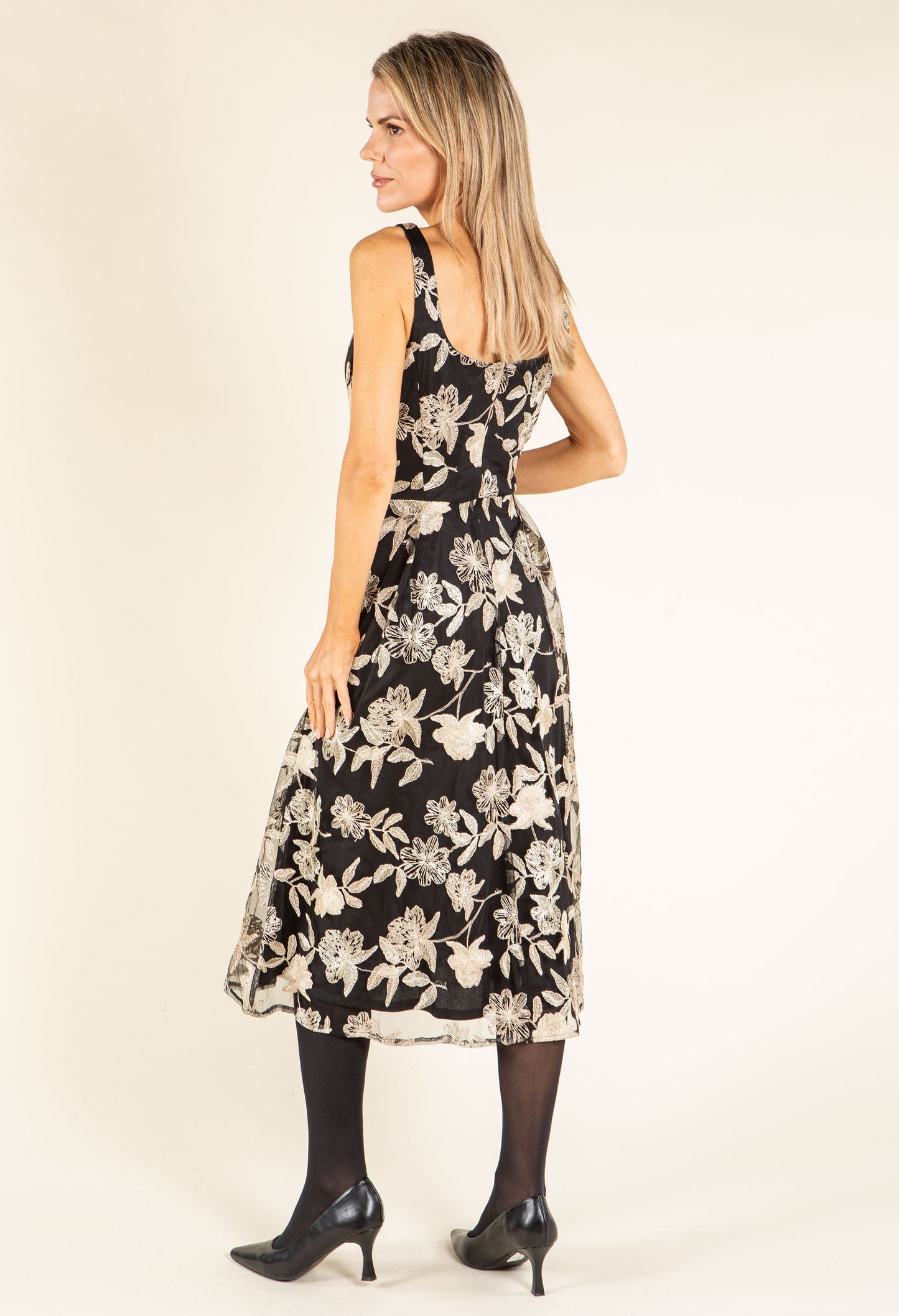 Floral Embroidered Mesh Dress