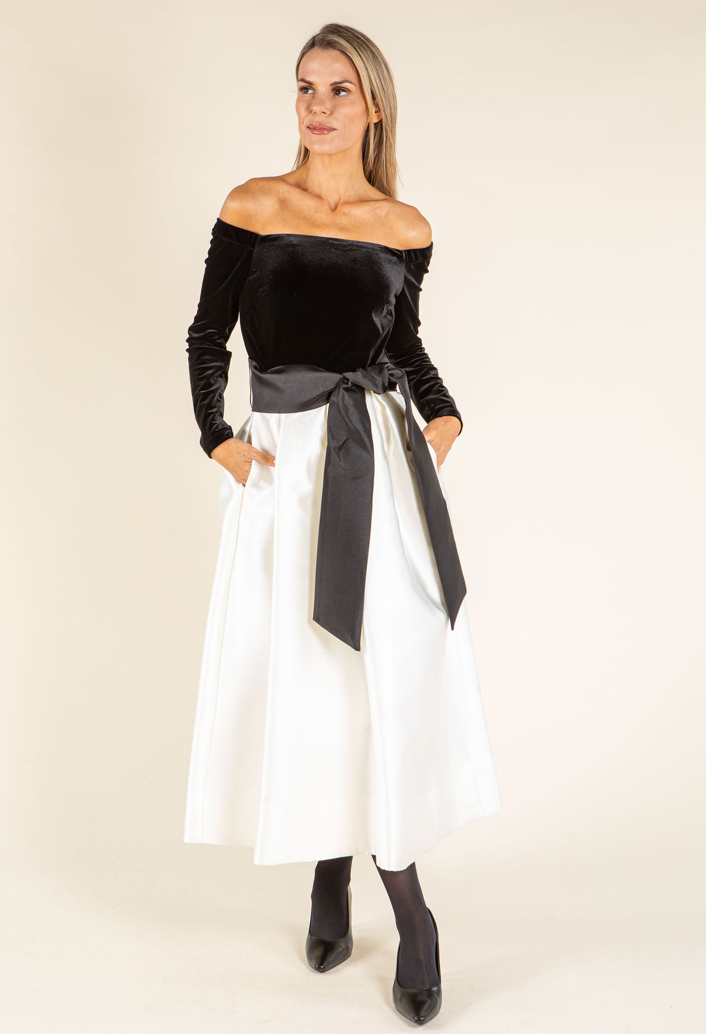 Off-Shoulder Velvet Midi Dress