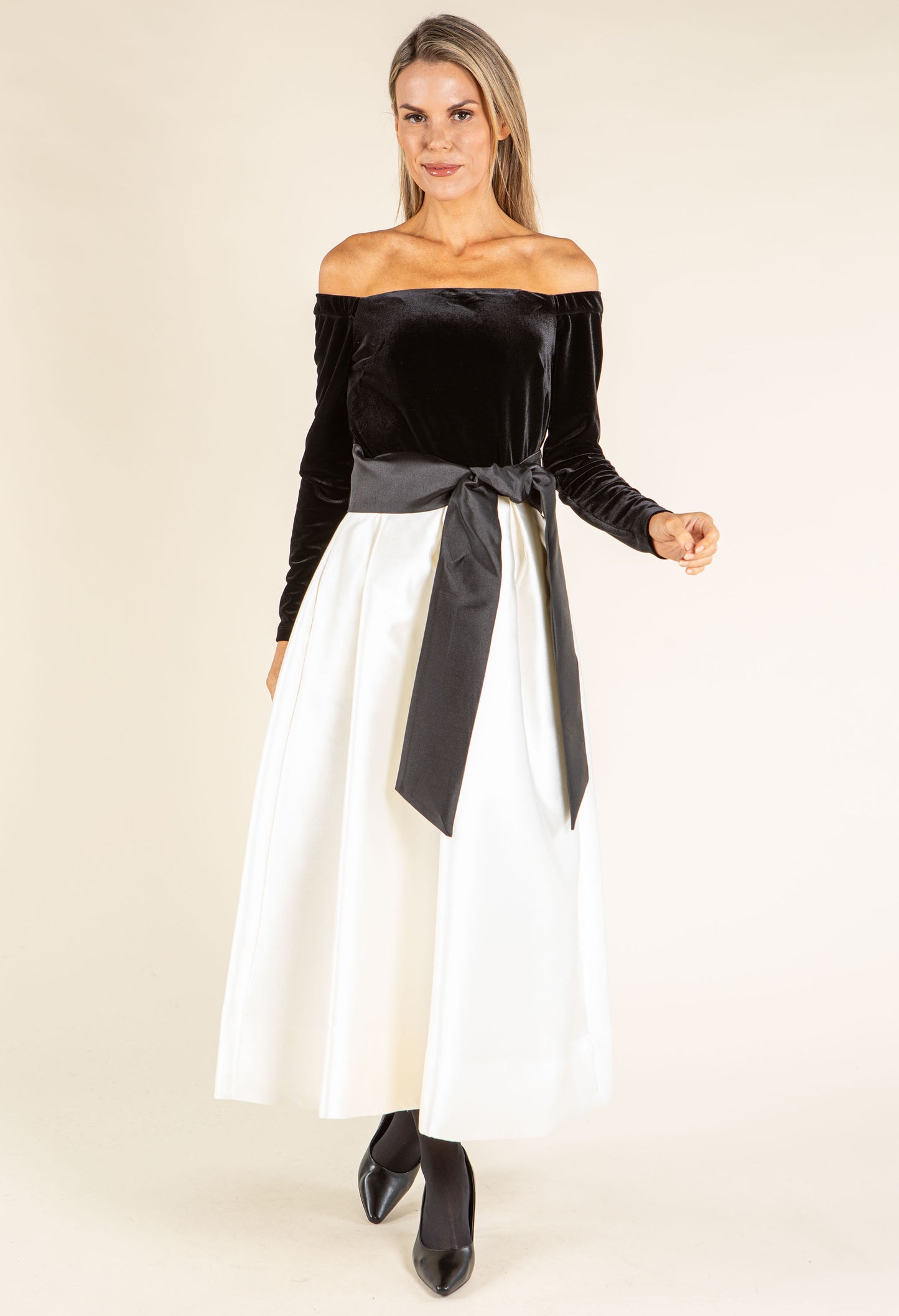 Off-Shoulder Velvet Midi Dress