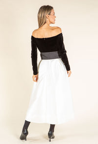 Off-Shoulder Velvet Midi Dress