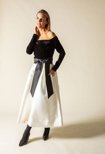 Off-Shoulder Velvet Midi Dress
