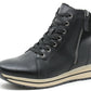 Black leather high-top sneaker with a zipper on a white background