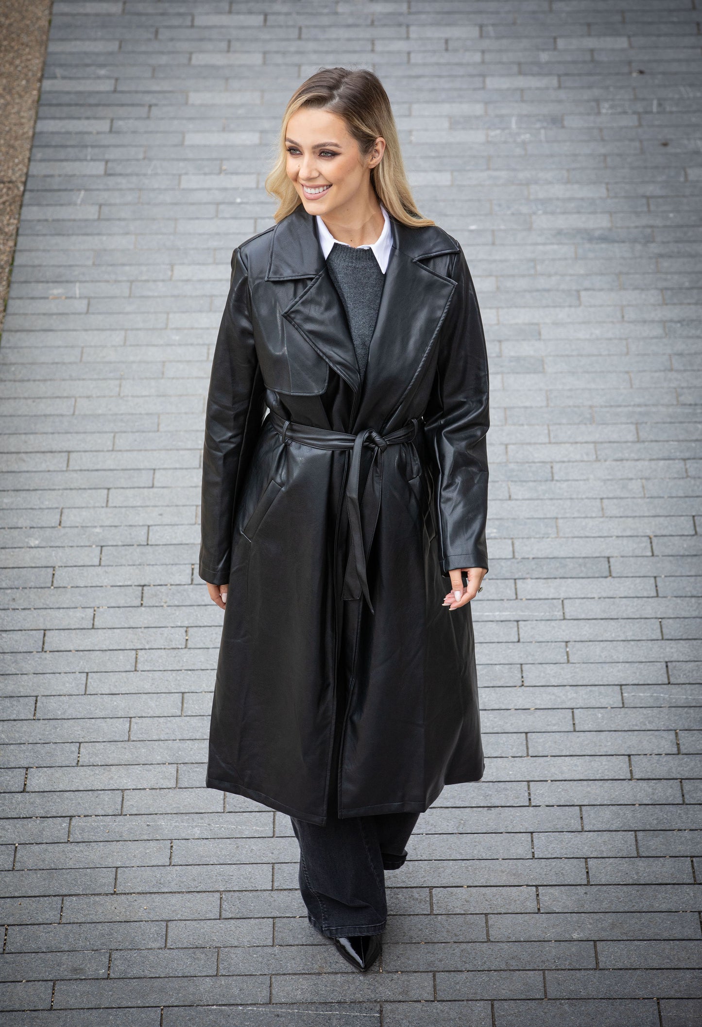 Faux Leather Trench Coat